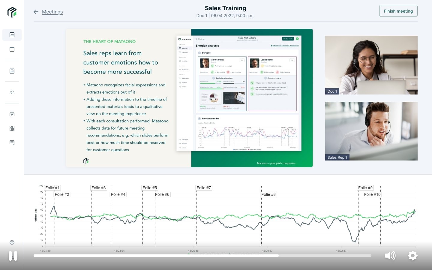 Auswertungsvideo eines Trainings zwischen Doktor:in und Vertriebsmitarbeiter:in